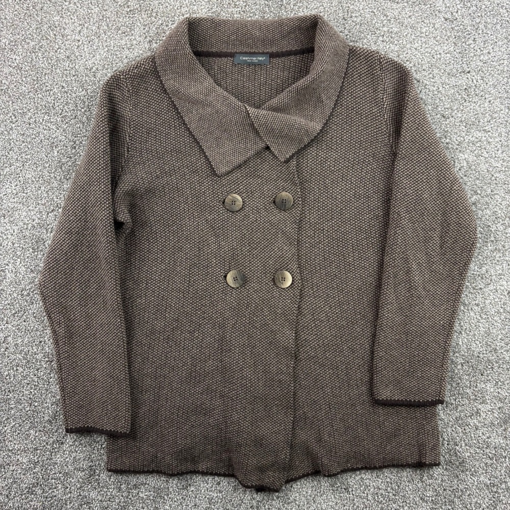 Cashmer Italy Cardigan Sweater Women's L Cashmere Silk Blend Double Breasted